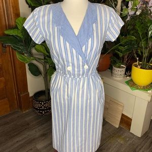 Vintage Short Sleeved Cotton Striped Dress